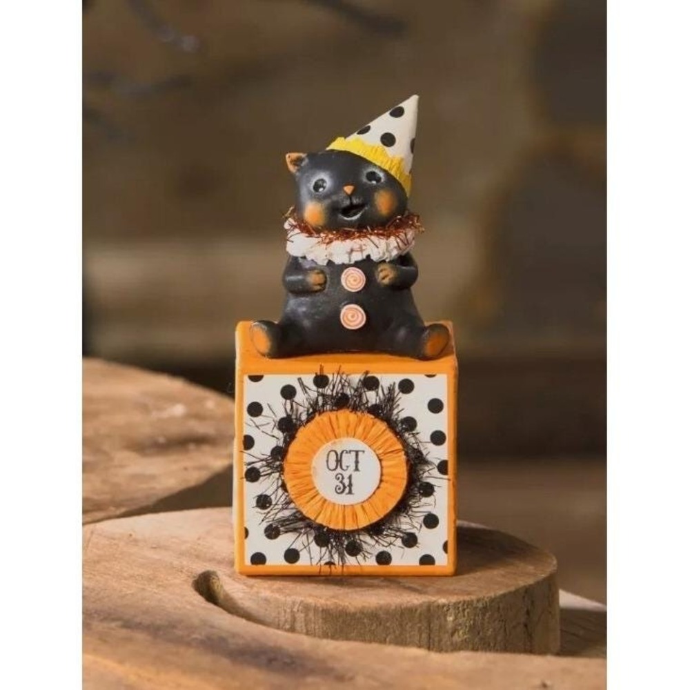 Bethany‎ Lowe Party Hat Kitty on Block Black Cat Halloween Figure MA3077 NEW